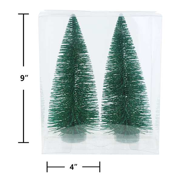 Set of 2 Dark Green Bottlebrush Trees, 9"