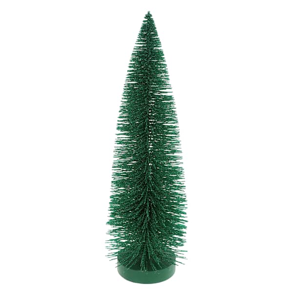 Dark Green Glittered Bottlebrush Tree, 16"