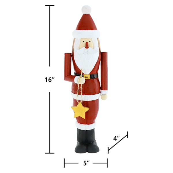 Homespun Red Handcrafted Wood Santa with Star, 16"