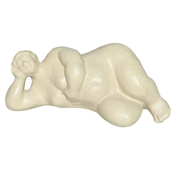 Tan Ceramic Laying Figurine, 10x5