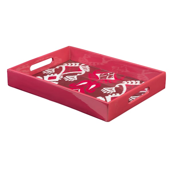 Red & Pink Ikat Lacquer Tray, 15x11
