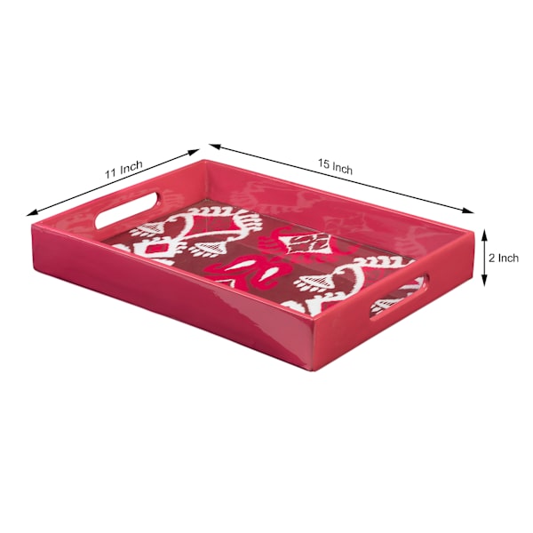 Red & Pink Ikat Lacquer Tray, 15x11