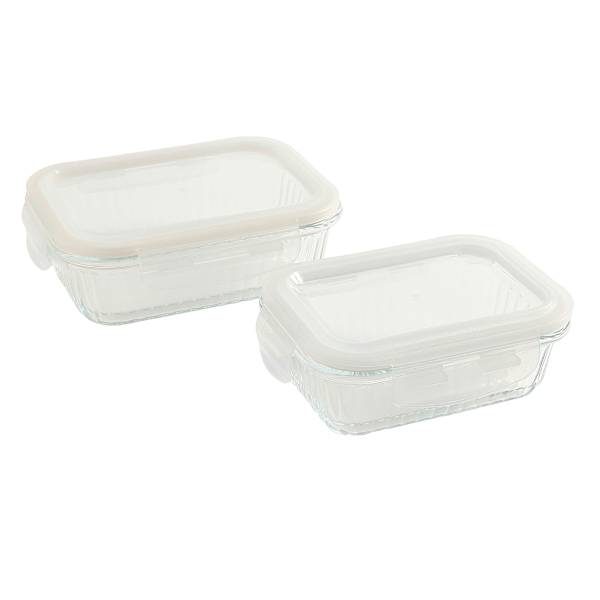 REAL SIMPLE 4-Piece 2.2 Cup & 3.4 Cup Ribbed Rectangle Glass Food Storage Set
