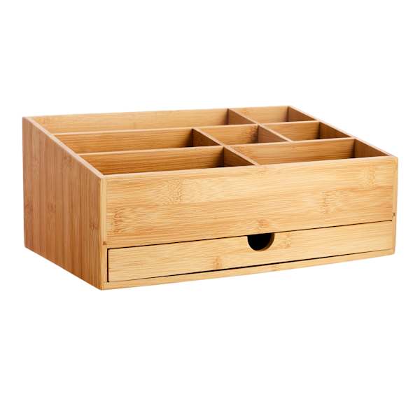 REAL SIMPLE 7-Compartment Bamboo Cosmetic Organizer with Drawer
