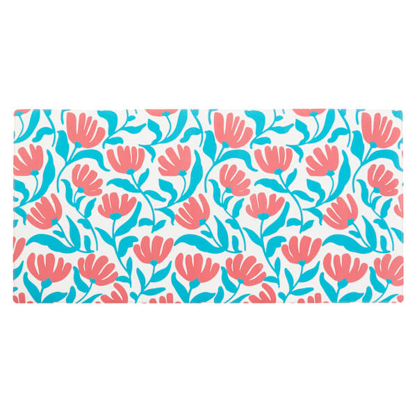 REAL SIMPLE Light Blue Floral Faux Leather Desk Pad, 31x15.5
