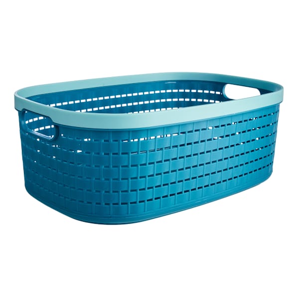 REAL SIMPLE Blue Rattan Storage Basket, Large