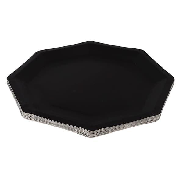 16-Count Black Octagonal Paper Plates, 10"
