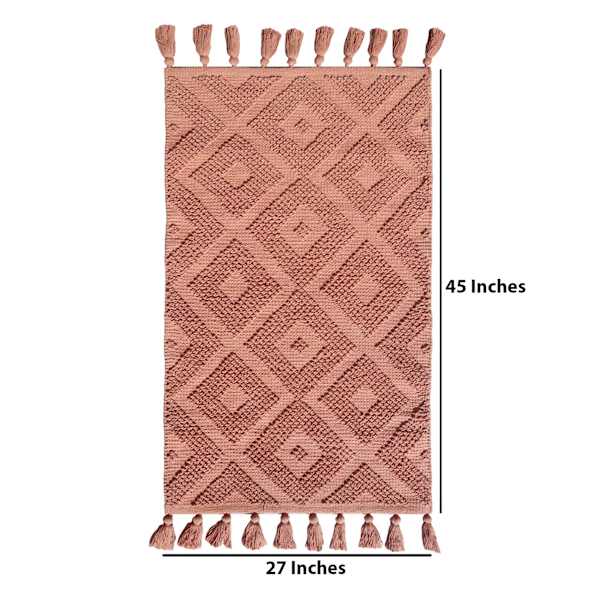 Muted Clay Handwoven Hi-Lo Diamond Accent Rug, 27x45