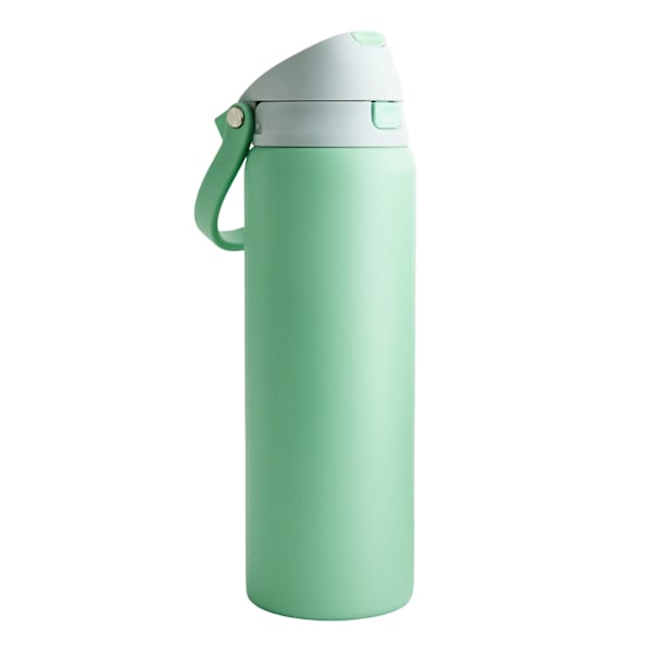 REAL SIMPLE Green Stainless Steel Dual Flip Straw Lid Water Bottle, 32oz