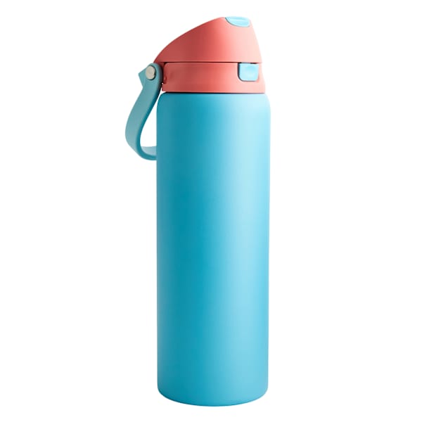 REAL SIMPLE Blue Stainless Steel Dual Flip Straw Lid Water Bottle, 32oz