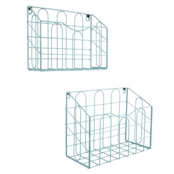 REAL SIMPLE Set of 2 Metal Wall Basket, Blue