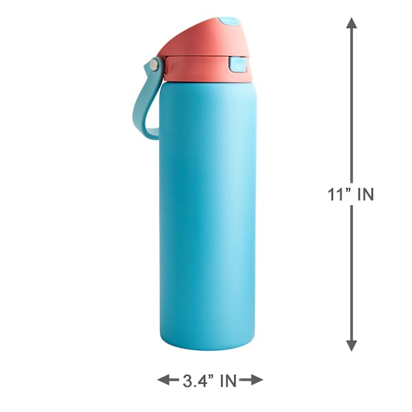 REAL SIMPLE Blue Stainless Steel Dual Flip Straw Lid Water Bottle, 32oz