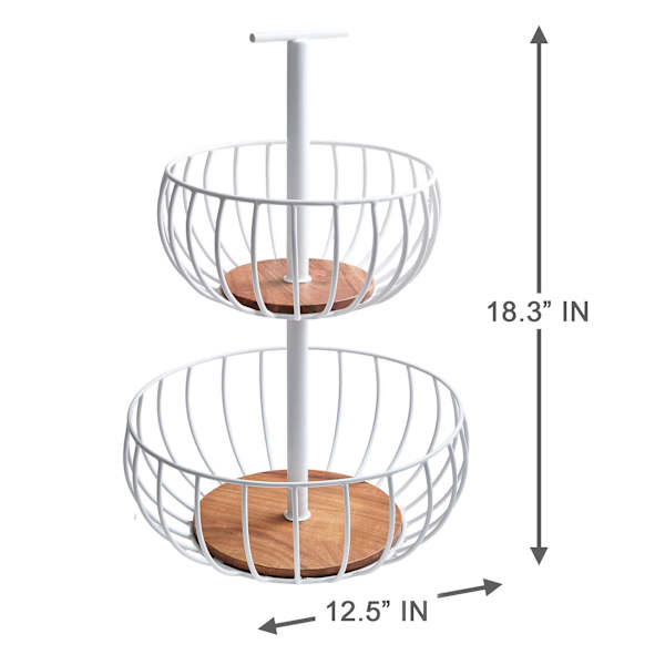 REAL SIMPLE 2-Tier White Metal Wire Fruit Basket