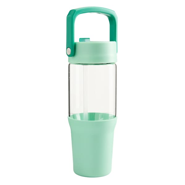 REAL SIMPLE Green Glass Carry Handle Bottle with Non-Slip Silicone Base, 32oz