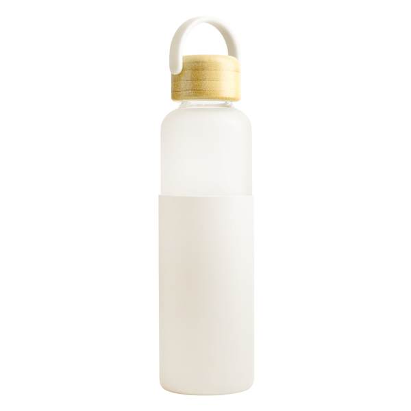REAL SIMPLE White Glass Silicone Sleeve Bottle with Ring Top Carrier, 18oz