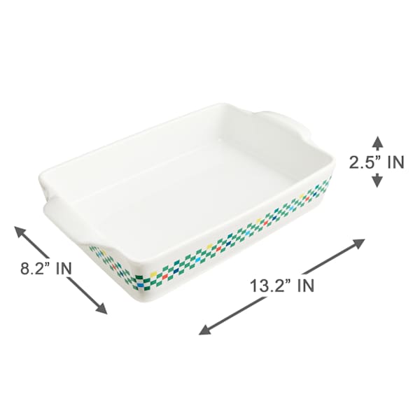 REAL SIMPLE Green Checkered Rectangle Stoneware Baking Dish, 13"