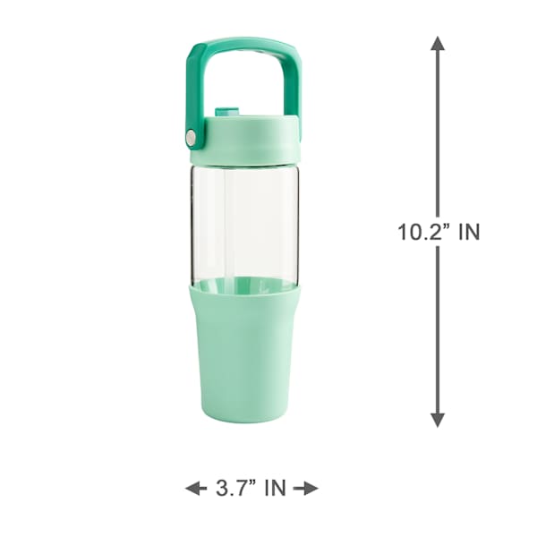 REAL SIMPLE Green Glass Carry Handle Bottle with Non-Slip Silicone Base, 32oz