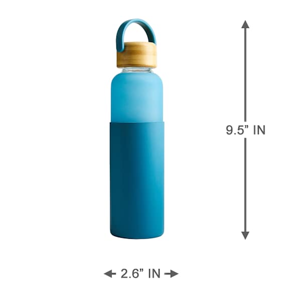 REAL SIMPLE Blue Glass Silicone Sleeve Bottle with Ring Top Carrier, 18oz