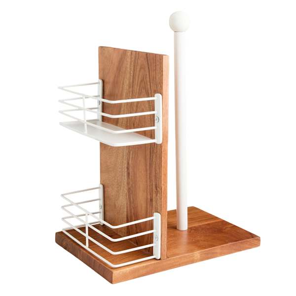 REAL SIMPLE Acacia Wood Paper Towel Holder with White Racks, 12.5"