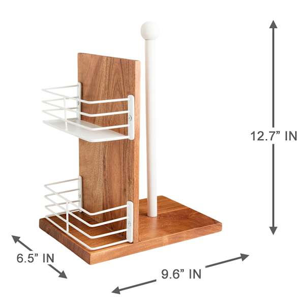 REAL SIMPLE Acacia Wood Paper Towel Holder with White Racks, 12.5"