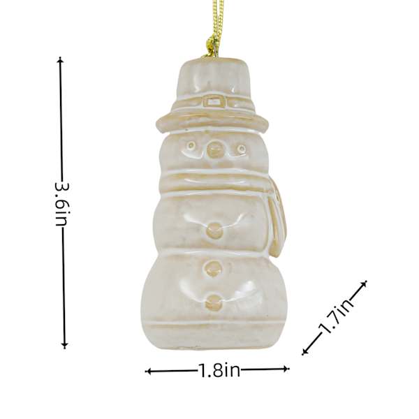 Homespun Natural Ceramic Snowman Ornament, 4"