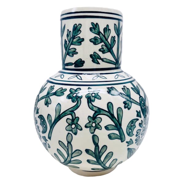 Green and Blue Handpainted Vase, 9.7"