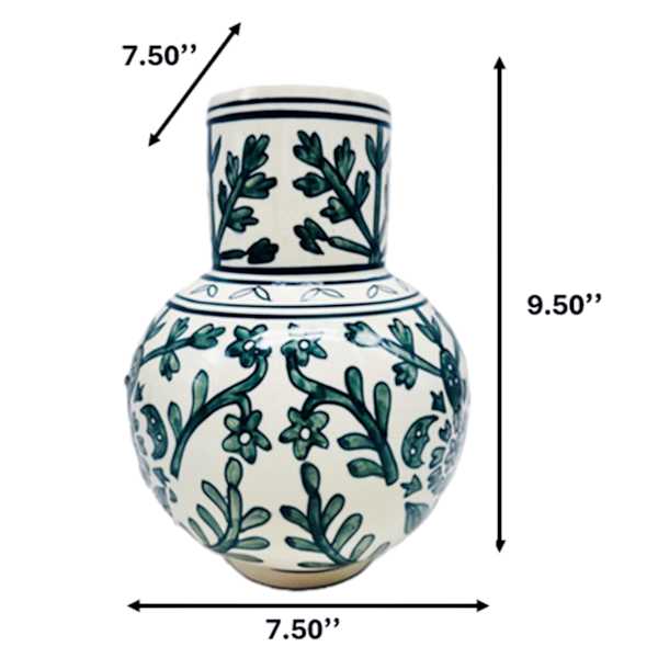 Green and Blue Handpainted Vase, 9.7"