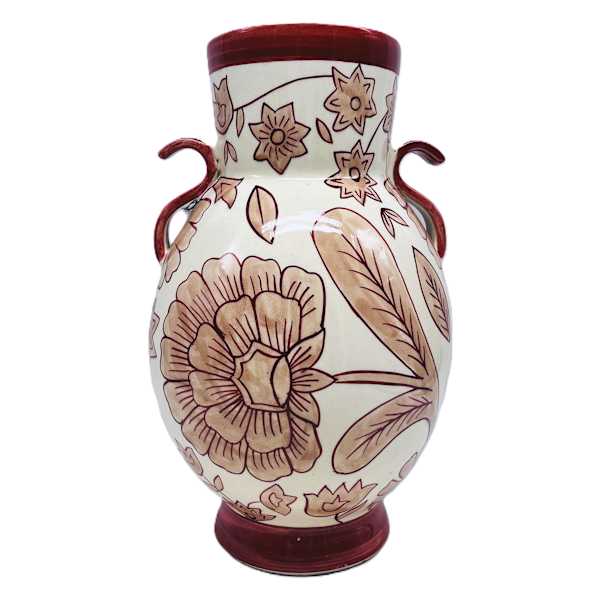 Coral Handpainted Pattern Vase with Handles, 14"