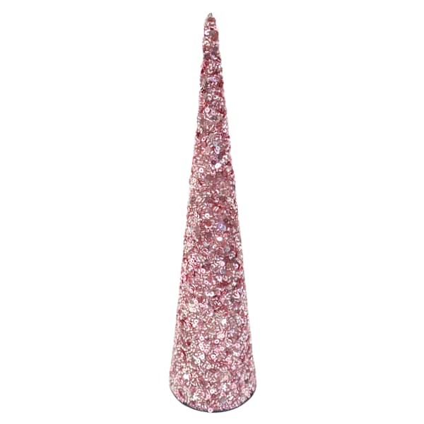 Pink Glass Bead Cone Tree, 12"