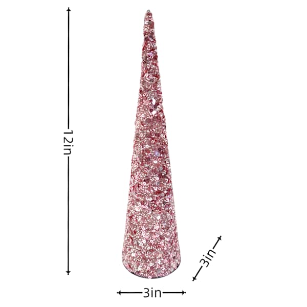 Pink Glass Bead Cone Tree, 12"