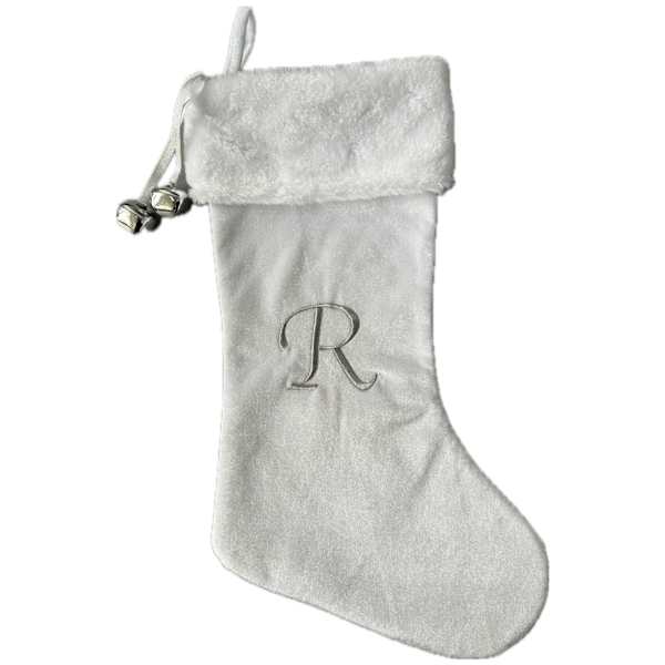 20" White Velvet Monogram Stocking, R