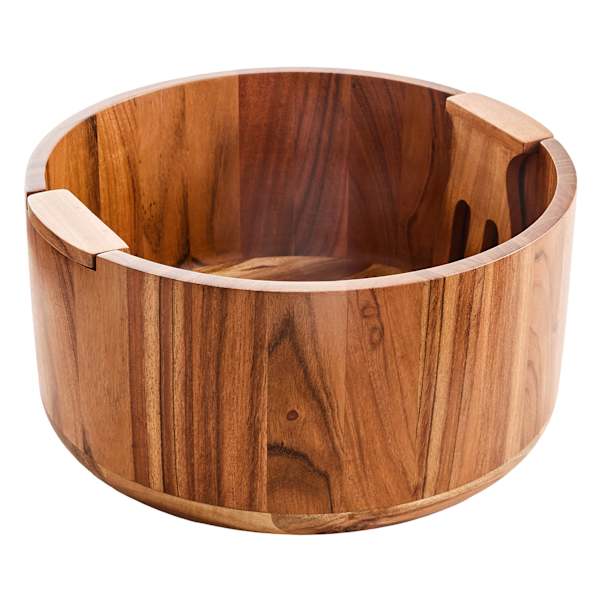 REAL SIMPLE Acacia Wood Salad Bowl with Magnetic Utensils, 12"