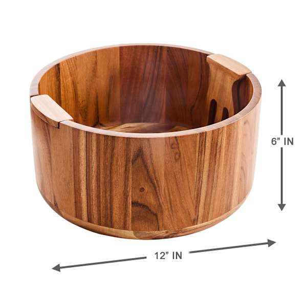 REAL SIMPLE Acacia Wood Salad Bowl with Magnetic Utensils, 12"