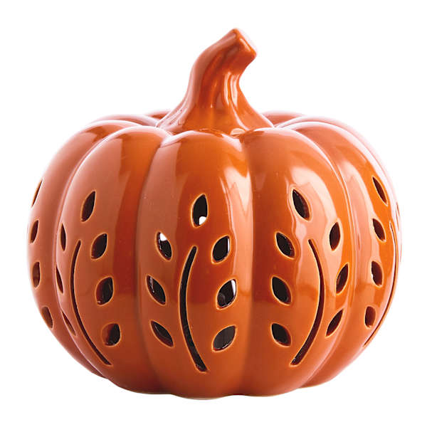 Orange Ceramic Pumpkin with LED Light, 5"