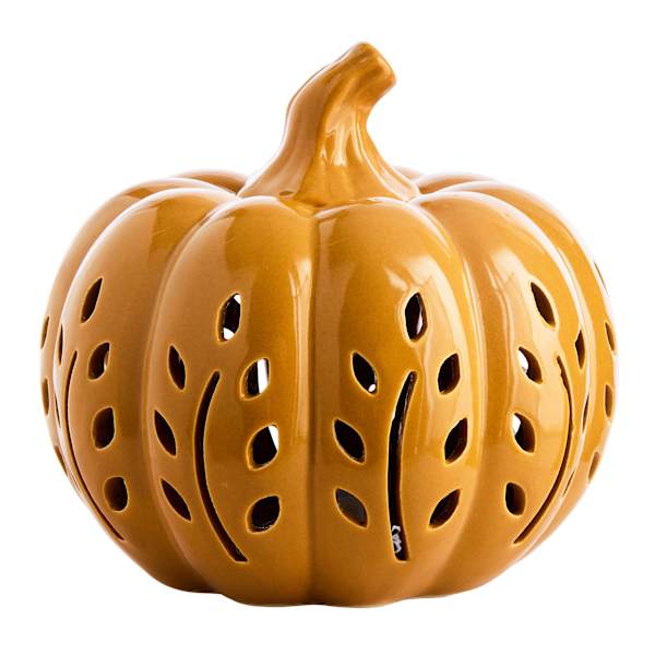 Yellow Ceramic Pumpkin with LED Light, 5"
