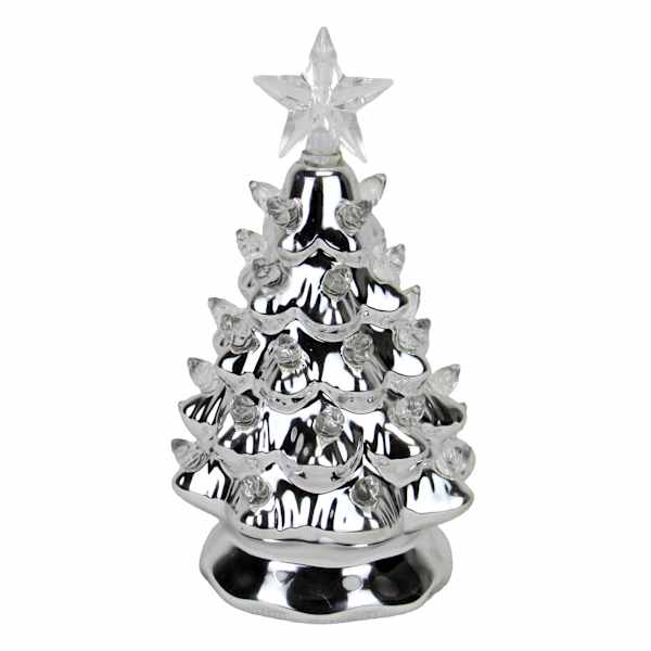 Ceramic LED Metallic Silver Christmas Tree, 6"