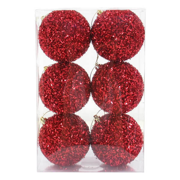 6-Count Red Tinsel Ornaments, 3.1"