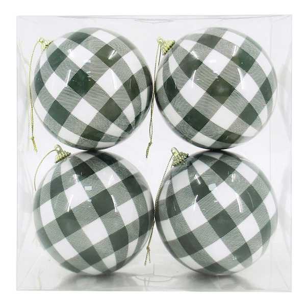 4-Count Green Plaid Gloss Ornaments, 4"