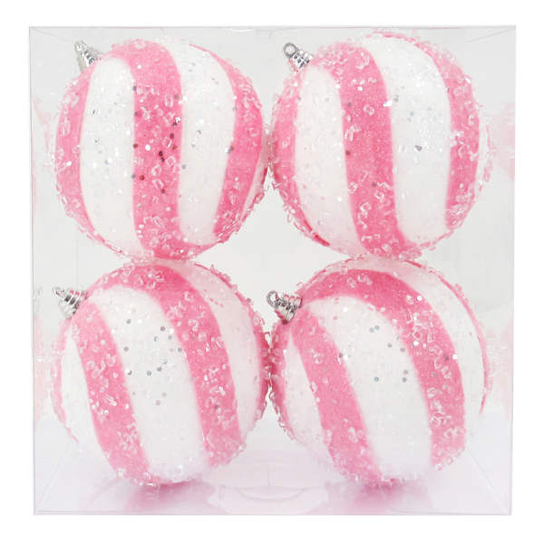 4-Count Pink & White Striped Ornaments, 4"