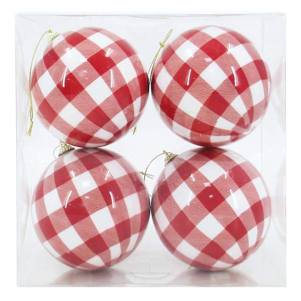 4-Count Red Plaid Gloss Ornaments, 4"