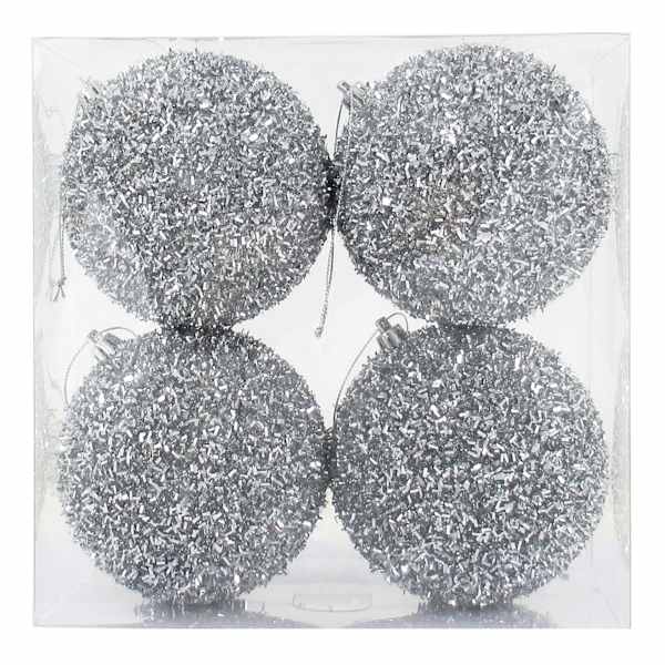 4-Count Silver Tinsel Ornaments,  4"