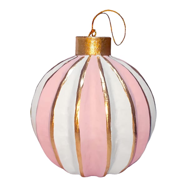 Striped Pink & Gold Ball Ornament, 5"