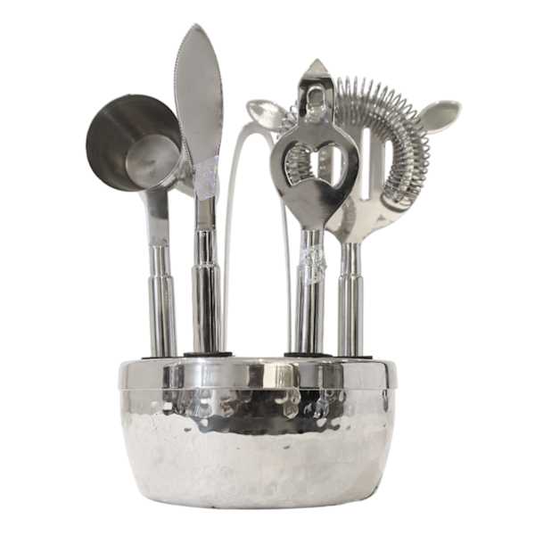 5-Piece Silver Hammered Bar Tool Set