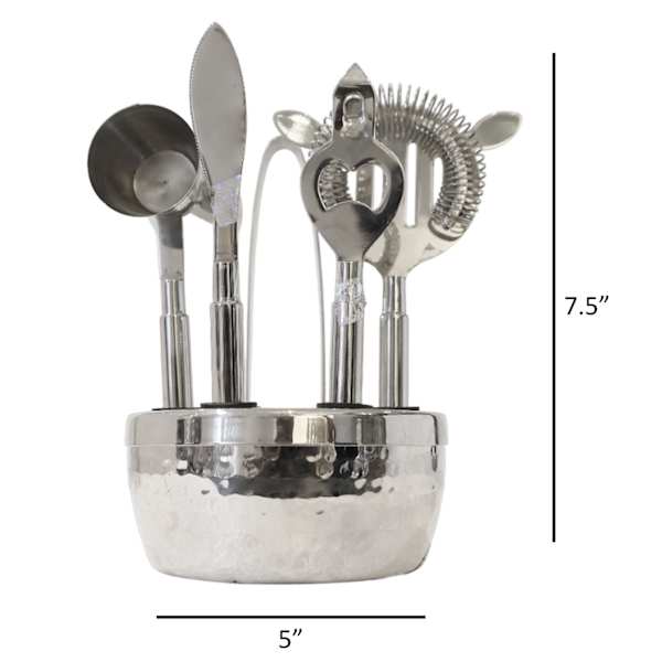 5-Piece Silver Hammered Bar Tool Set