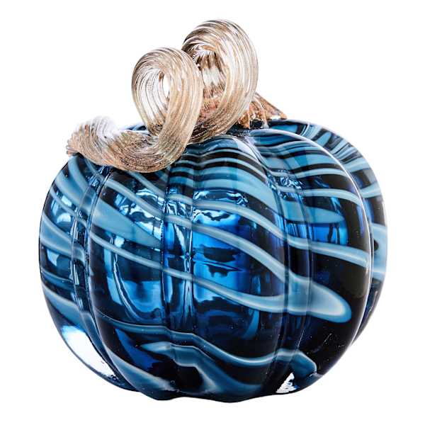 Blue Swirl Glass Pumpkin, 4"