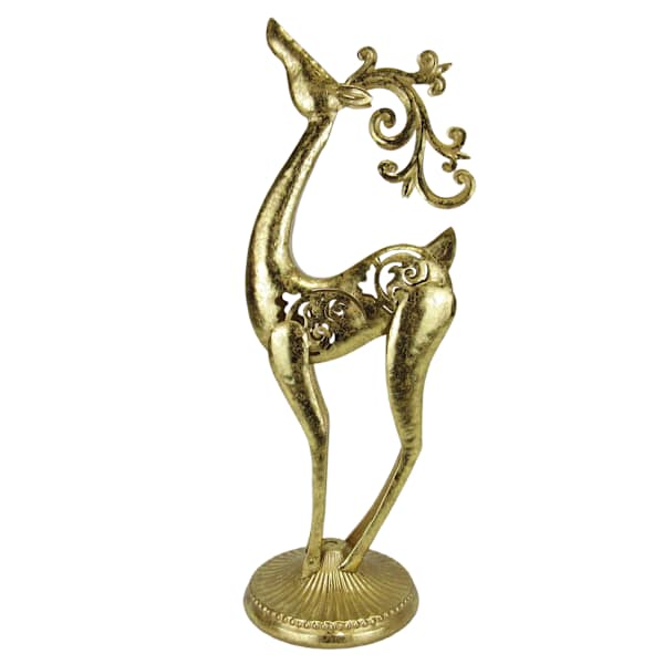 Gilded Evergreen Metal Gold Deer on Base, 19"