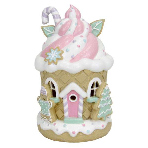 Mrs. Claus' Bakery Ice Cream Sundae Gingerbread House with LED Light, 7"