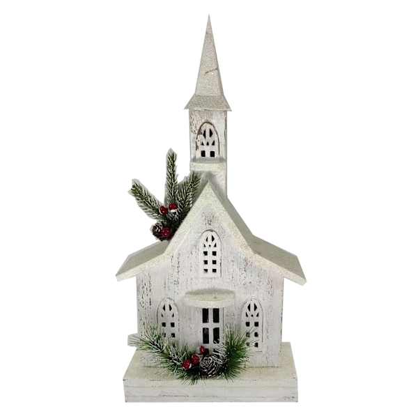 Homespun Natural LED Wooden Church, 9.5"