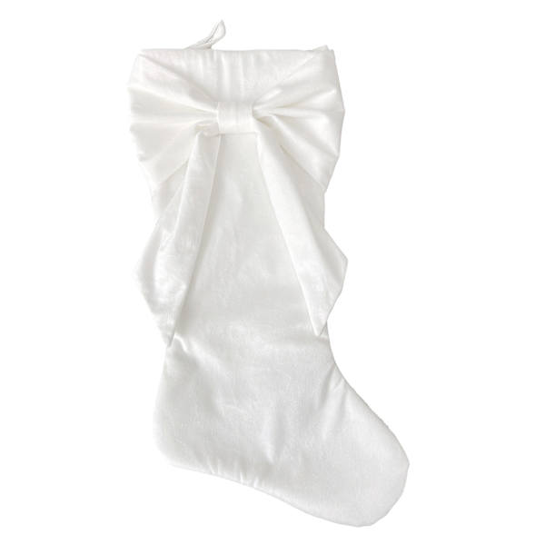 White Denim Stocking with Bow, 20"