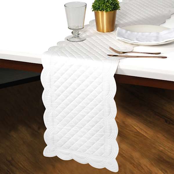White Quilted Table Runner, 14x72